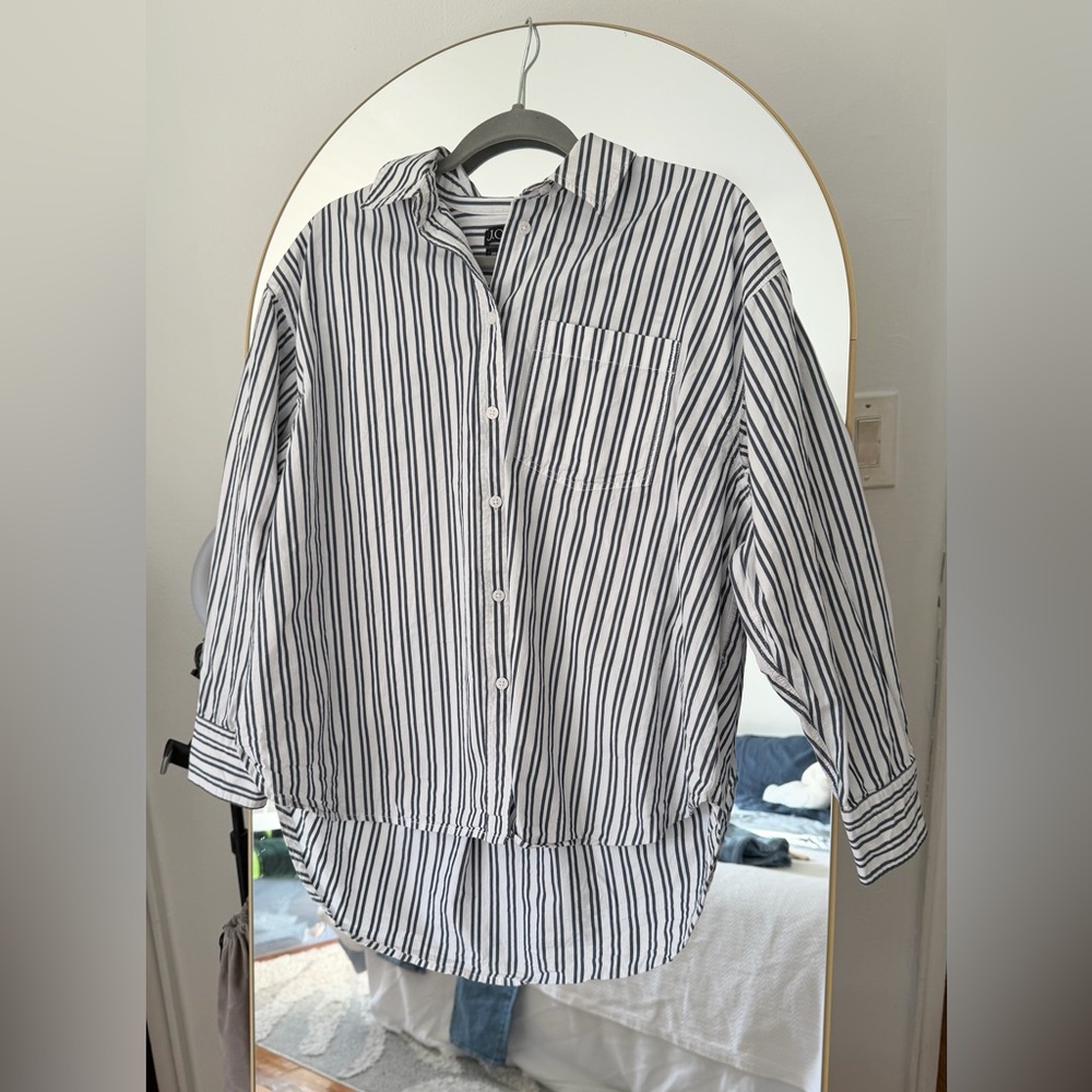 J. Crew White Button-Down Shirt with Black Stripes